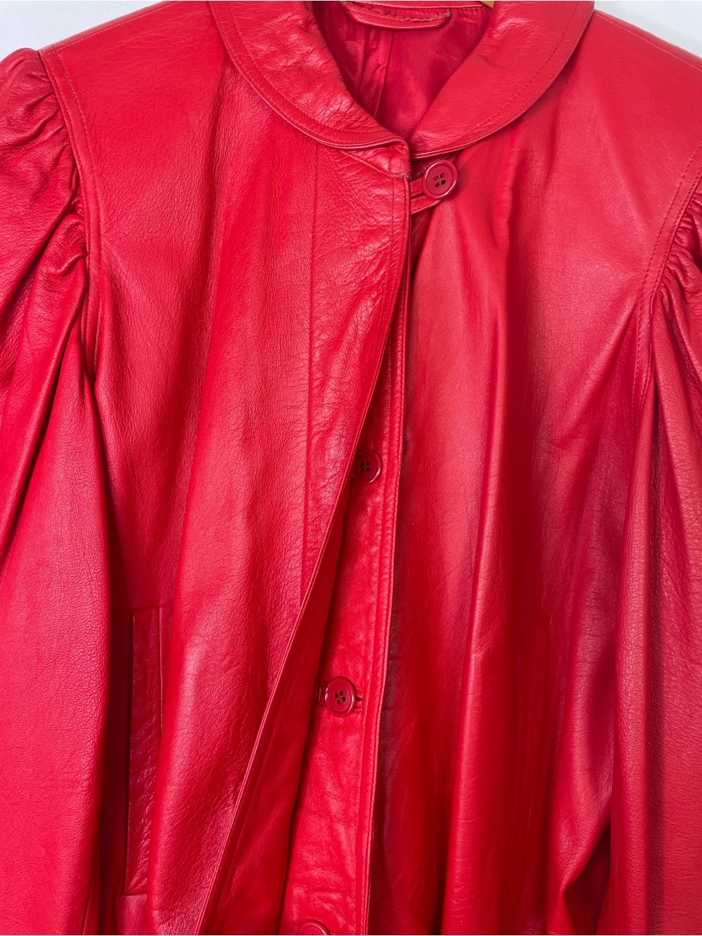 Red Leather Puff-Sleeve Jacket 1980s Vintage - Picture 5 of 10